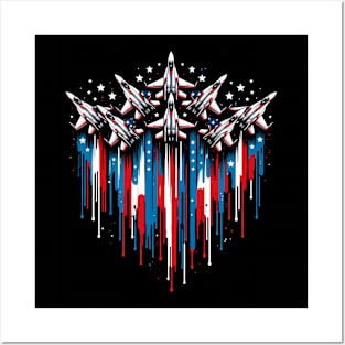 Fighter Jet Airplane American Flag 4th Of July 2024 Posters and Art